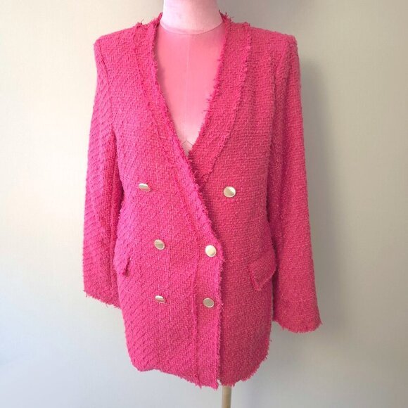 NWT Rachel Zoe fuchsia pink double breasted tweed like blazer, S - Picture 7 of 10